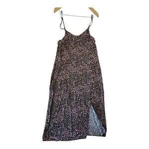 Wallflower Floral‎ Midi Dress XL Black Pink Slit Adjustable Straps Rayon